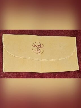Authentic Hermes Envelope Dust Bag Card Holder Pouch Tan Red Logo Felt Velvet